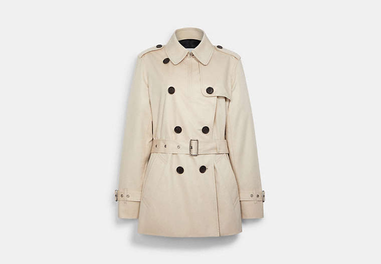 COACH®,SOLID SHORT TRENCH,Fabric,Porcelain,Front View