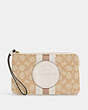 Dempsey Large Corner Zip Wristlet In Signature Jacquard With Stripe And Coach Patch