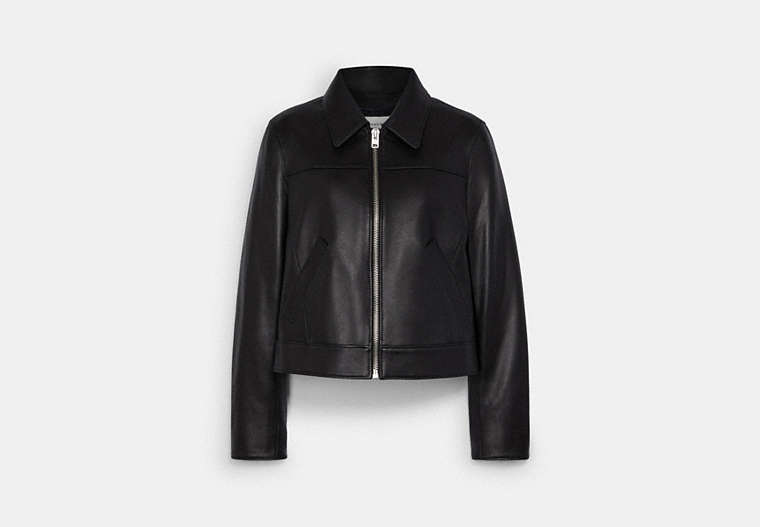 COACH®,LEATHER JACKET,Leather,Black,Front View