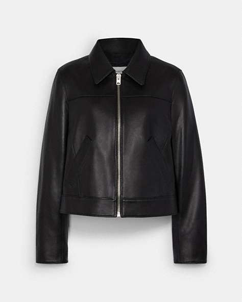 COACH®,LEATHER JACKET,Leather,Black,Front View
