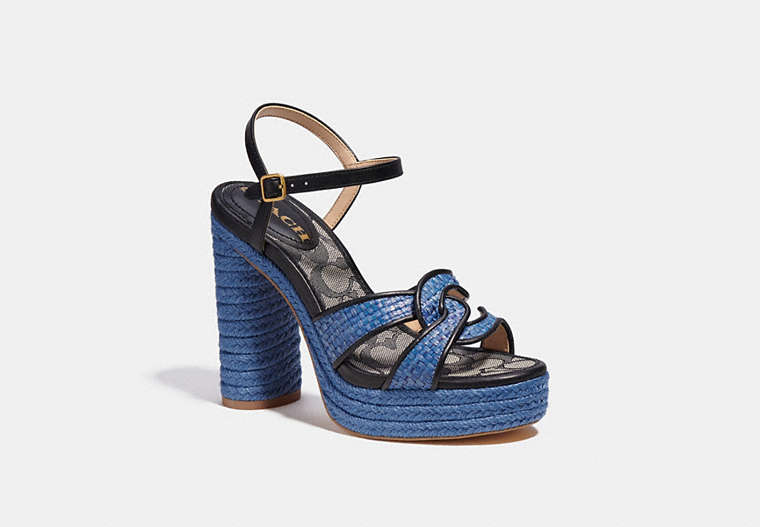 COACH®,TALINA SANDAL,Leather,Black/Washed Chambray,Front View
