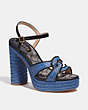 COACH®,TALINA SANDAL,Leather,Black/Washed Chambray,Front View