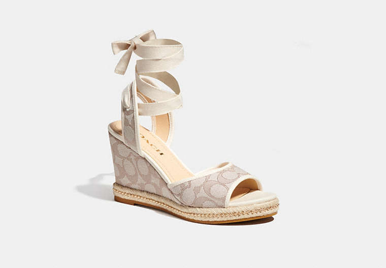 COACH®,PAGE WEDGE,Signature Jacquard,Stone/Chalk,Front View