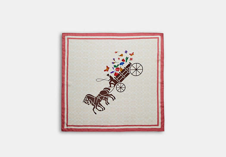 Horse And Carriage Veggie Cart Print Silk Square Scarf image number 0