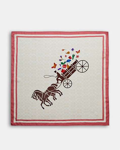 Horse And Carriage Veggie Cart Print Silk Square Scarf