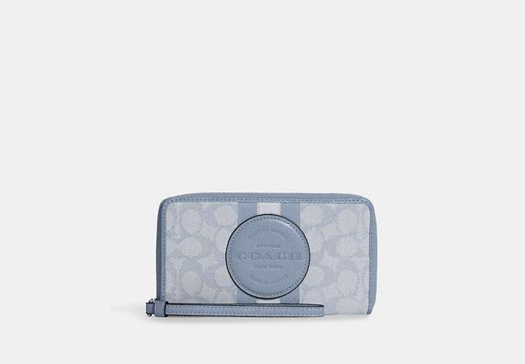 Dempsey Large Phone Wallet In Signature Jacquard With Stripe And Coach Patch