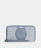 COACH®,DEMPSEY LARGE PHONE WALLET IN SIGNATURE JACQUARD WITH STRIPE AND COACH PATCH,Jacquard,Mini,Silver/Marble Blue,Front View
