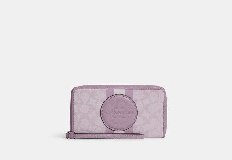 Dempsey Large Phone Wallet In Signature Jacquard With Stripe And Coach Patch