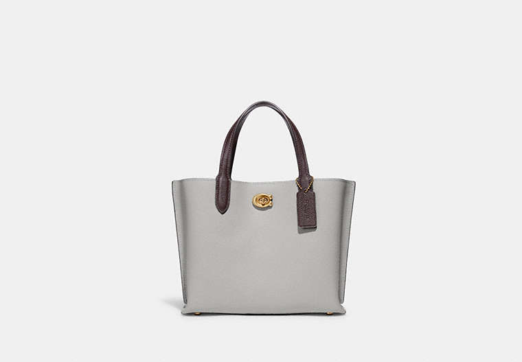 COACH®,WILLOW TOTE 24 IN COLORBLOCK WITH SIGNATURE CANVAS INTERIOR,Pebble Leather/Signature Coated Canvas,Brass/Dove Grey Multi,Front View image number 0