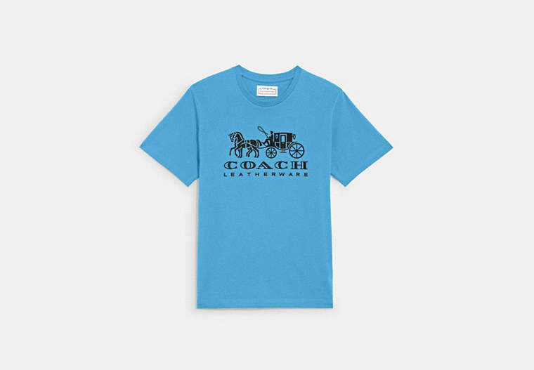 COACH®,HORSE AND CARRIAGE T-SHIRT IN ORGANIC COTTON,Organic Cotton,Teal,Front View