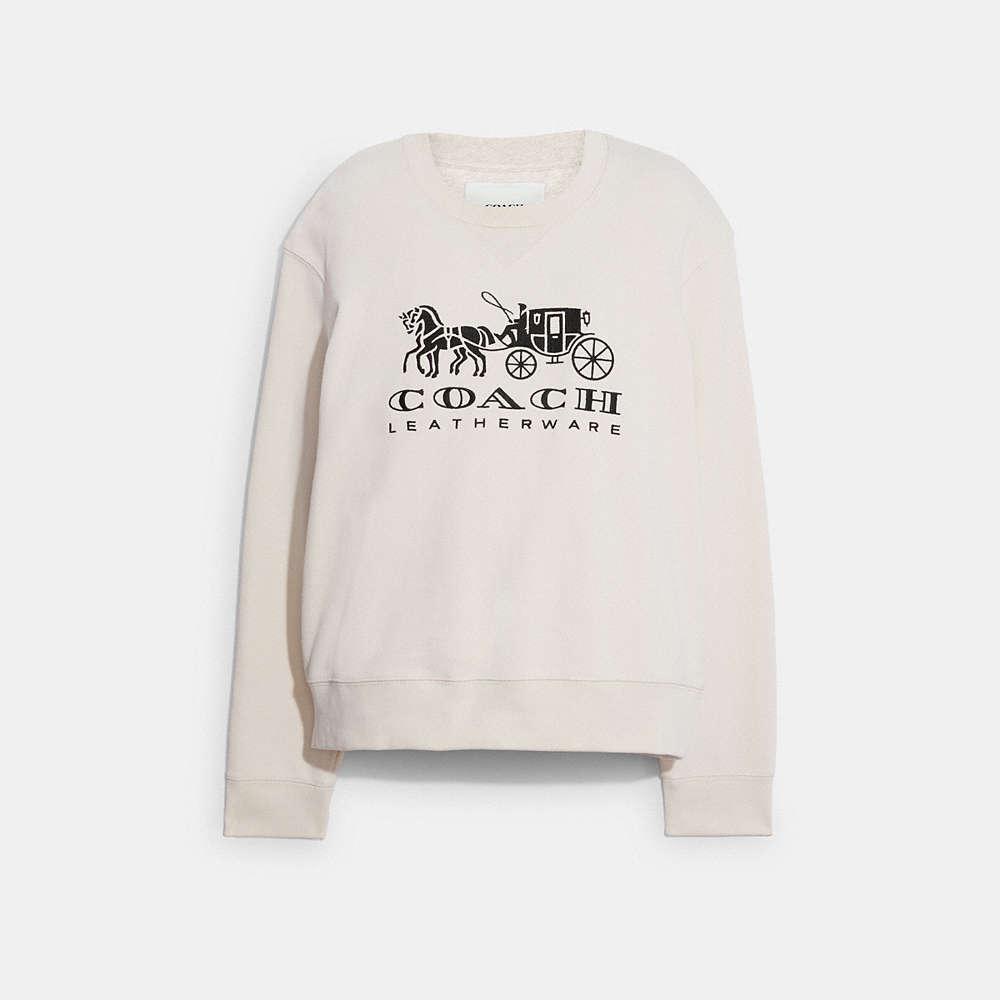 Coach Horse And Carriage Crewneck Sweatshirt In Organic Cotton In Chalk