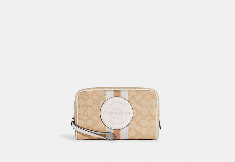 Dempsey Boxy Cosmetic Case 20 In Signature Jacquard With Stripe And Coach Patch image number 0