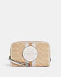 COACH®,DEMPSEY BOXY COSMETIC CASE 20 IN SIGNATURE JACQUARD WITH STRIPE AND COACH PATCH,Jacquard,Medium,Gold/Light Khaki Chalk,Front View