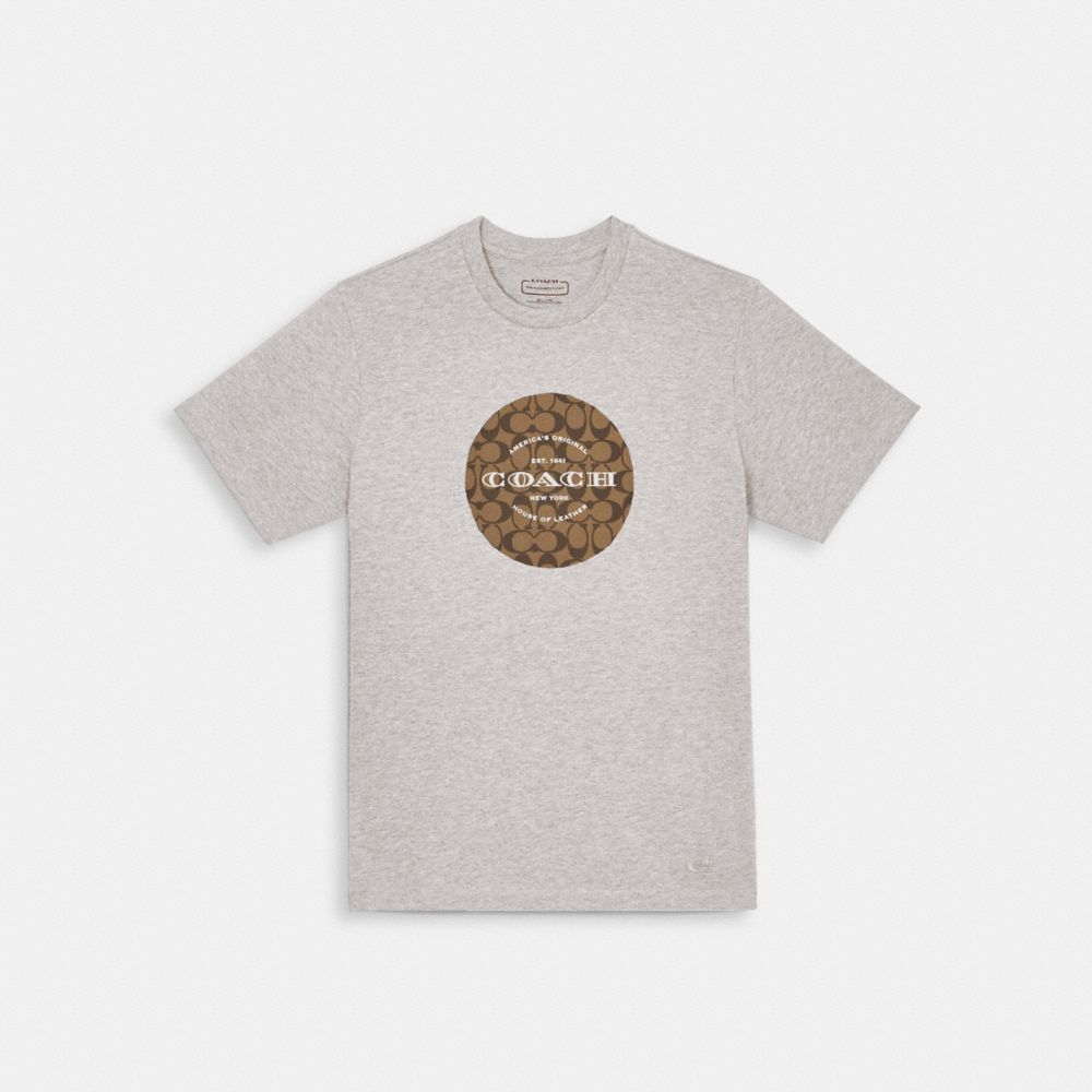 COACH®,Signature T-Shirt,Cotton,T Shirt,Logo,Word Embellishment,Casual,Gray,Front View