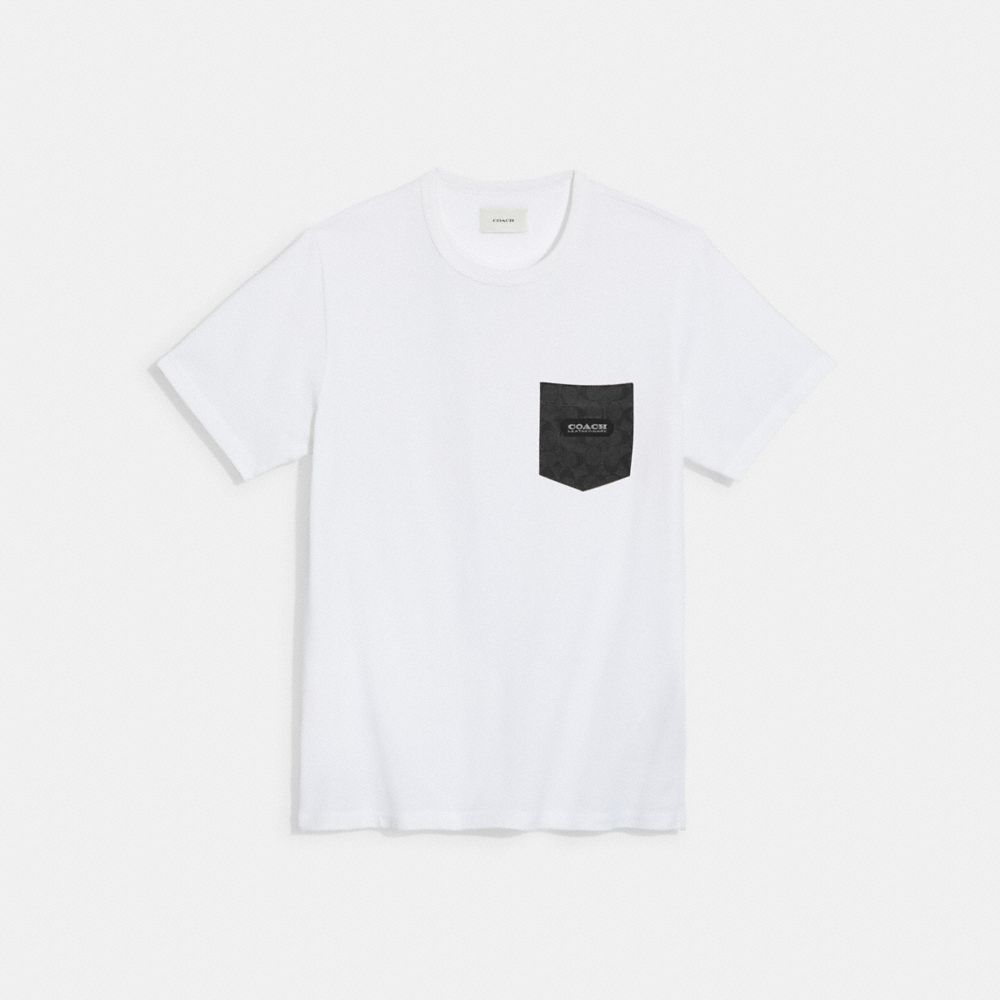 Coach Essential Pocket T Shirt In Organic Cotton In White/charcoal Signature
