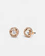COACH®,HALO PAVE 2-IN-1 STUD EARRINGS,Plated Brass,Mini,Rose Gold/Clear,Front View