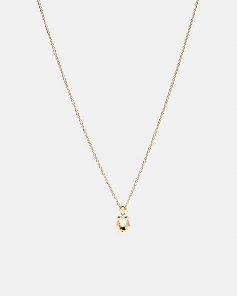 COACH®,SIGNATURE CRYSTAL NECKLACE,Plated Brass,Gold/Clear,Front View