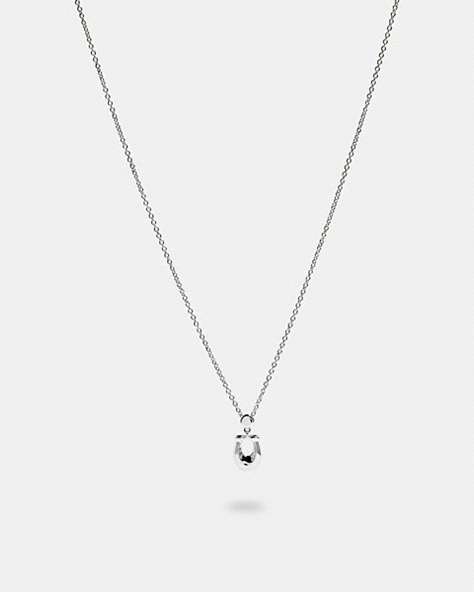 COACH®,SIGNATURE CRYSTAL NECKLACE,Plated Brass,Silver/Clear,Front View