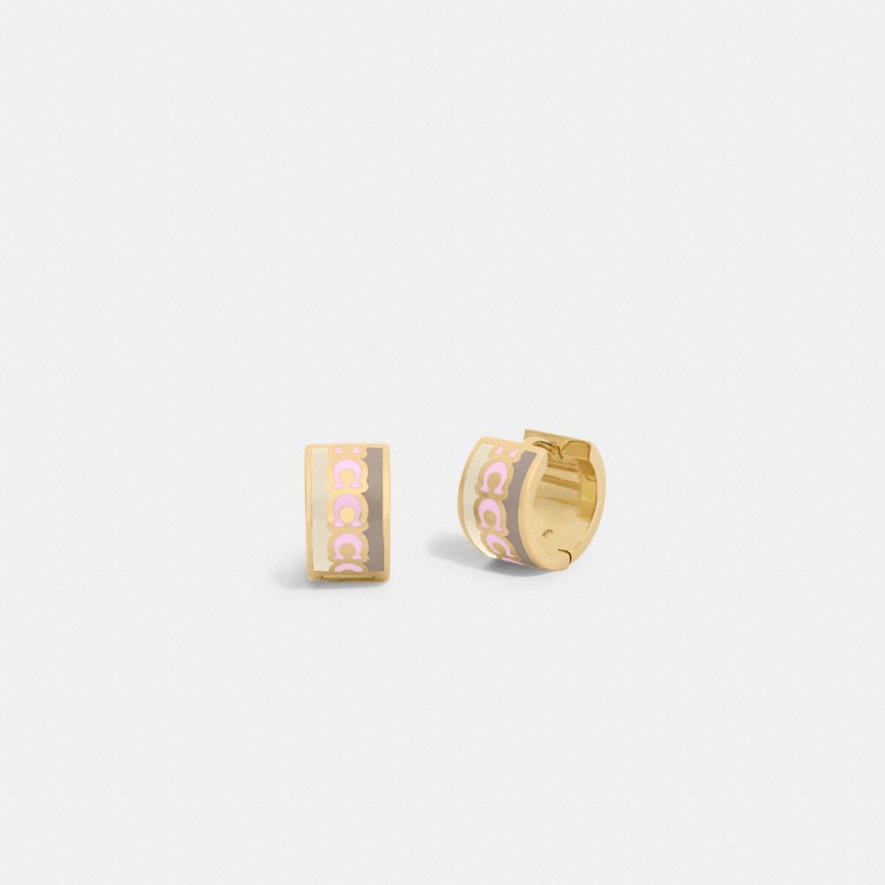 Coach Signature Enamel Hoop Earrings In Gold/purple