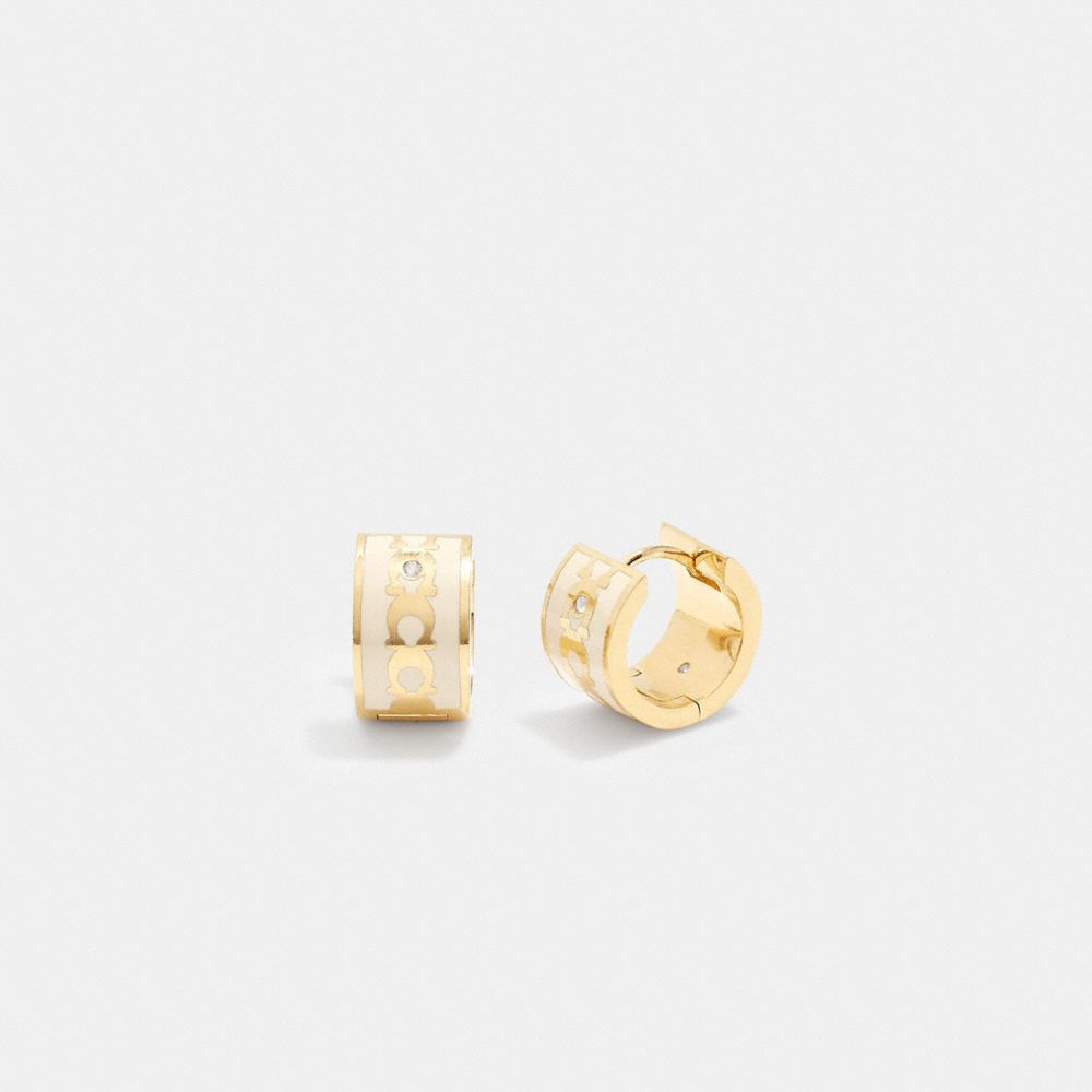 Coach Signature Enamel Hoop Earrings In Gold/chalk