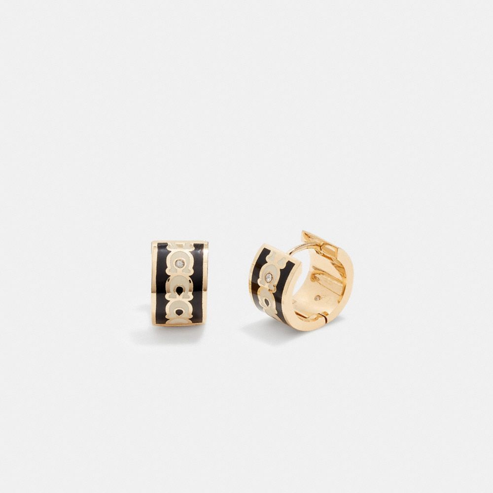 Coach Signature Enamel Hoop Earrings In Gold/black