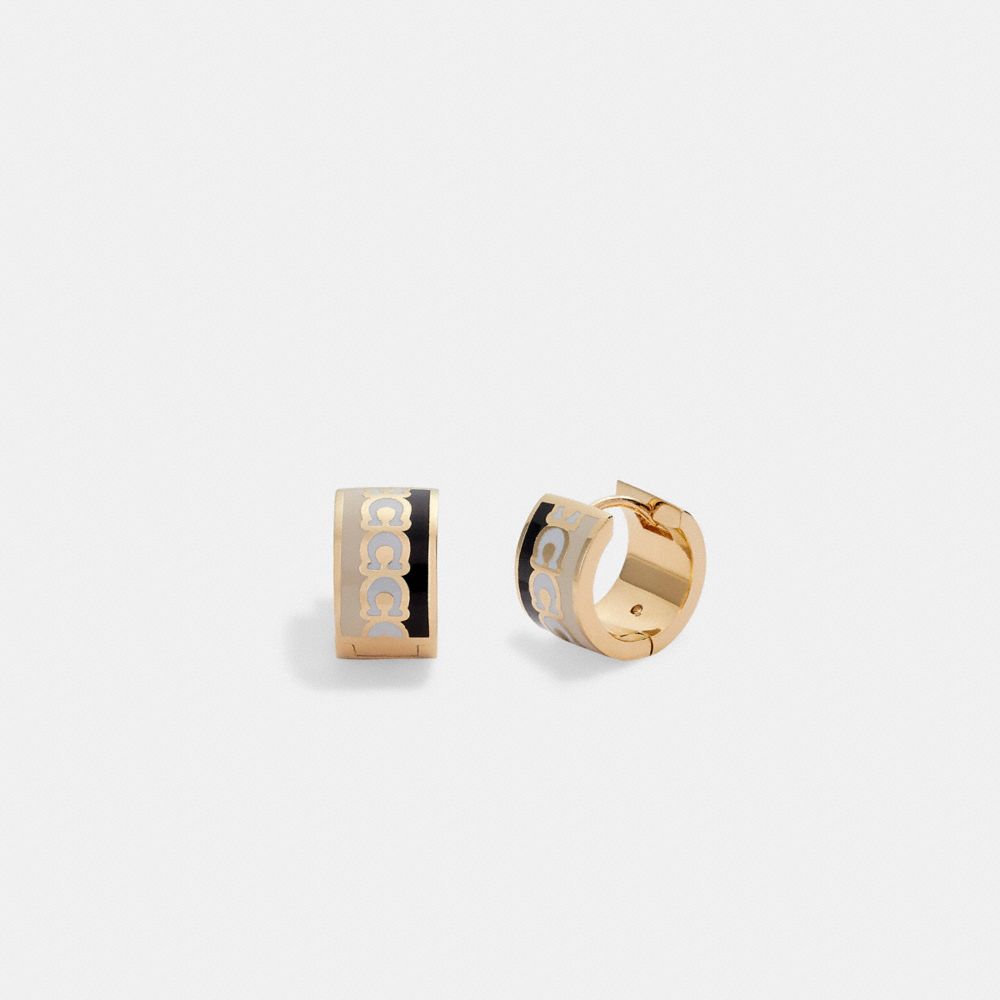 Coach Signature Enamel Hoop Earrings In Gold/black White