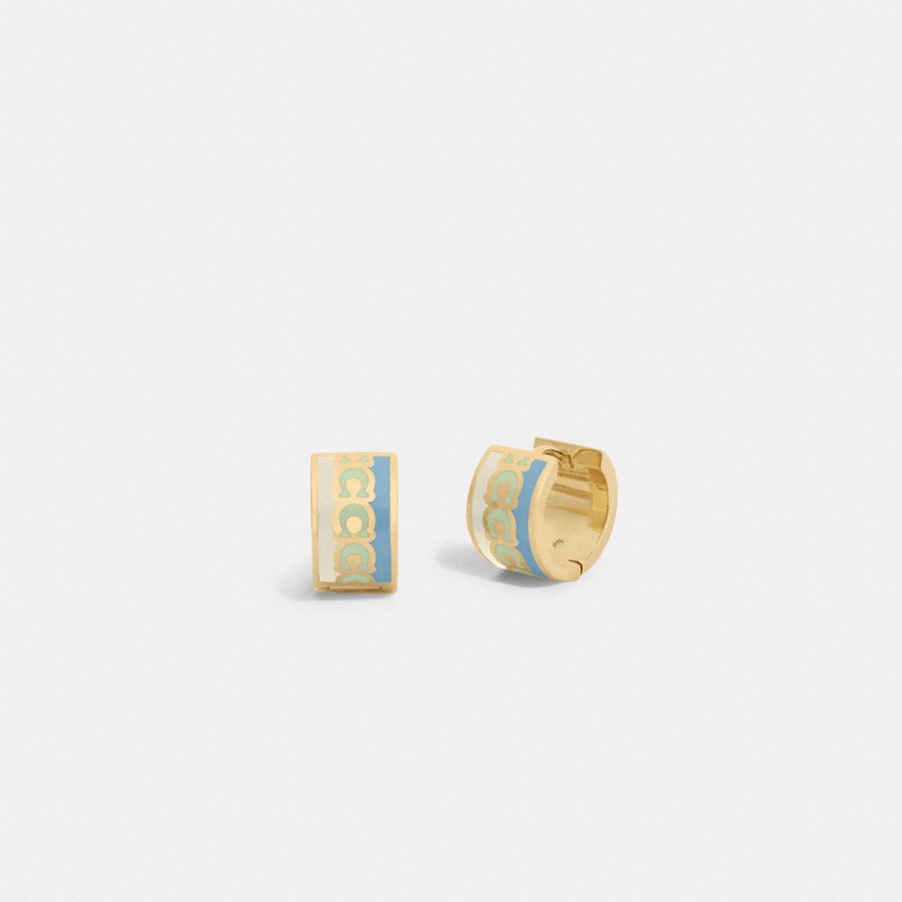 Coach Signature Enamel Hoop Earrings In Gold/green Multi