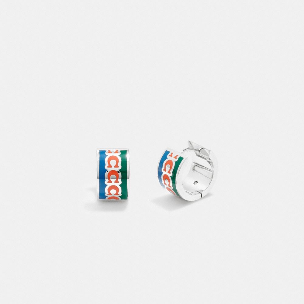 Coach Signature Enamel Hoop Earrings In Silver/blue Multi