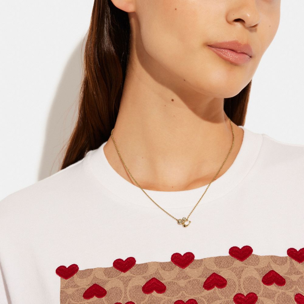 COACH®,Signature Crystal Cluster Necklace,Single Strand,Logo,Rhinestones,Lettering Word,Silver Plated,Casual,Clear,Detail View