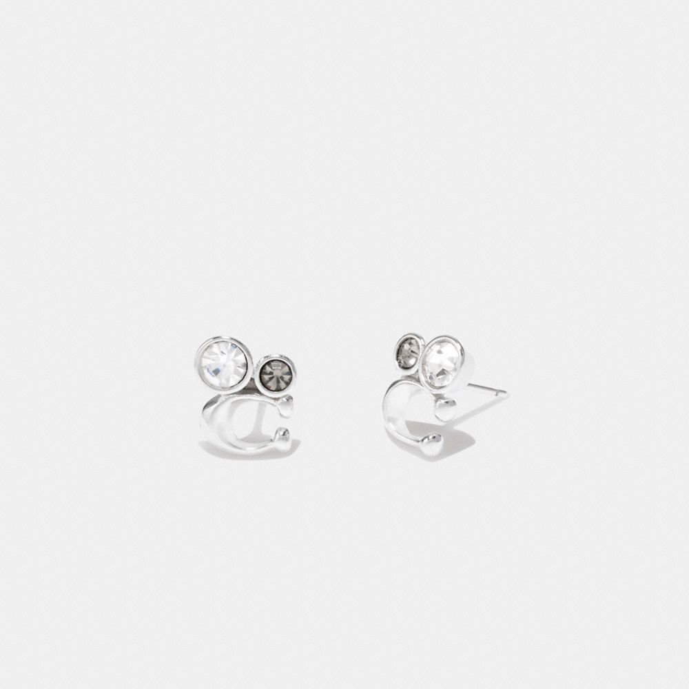 Coach Outlet Signature Crystal Cluster Stud Earrings In Silver