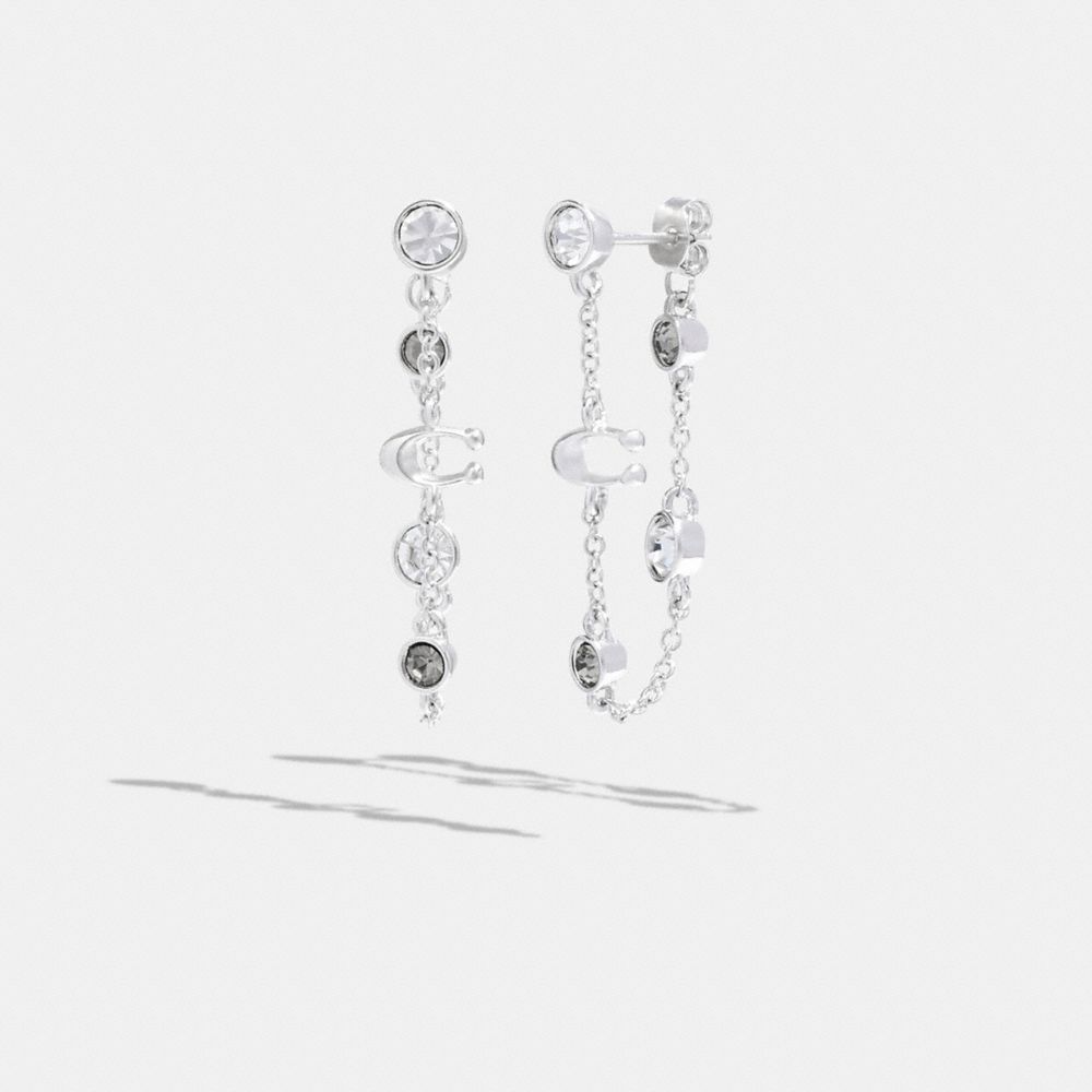 Coach Outlet Signature Crystal Chain Earrings In Silver