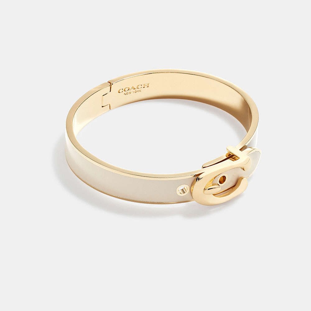 Coach Signature Buckle Bangle In Gold/chalk