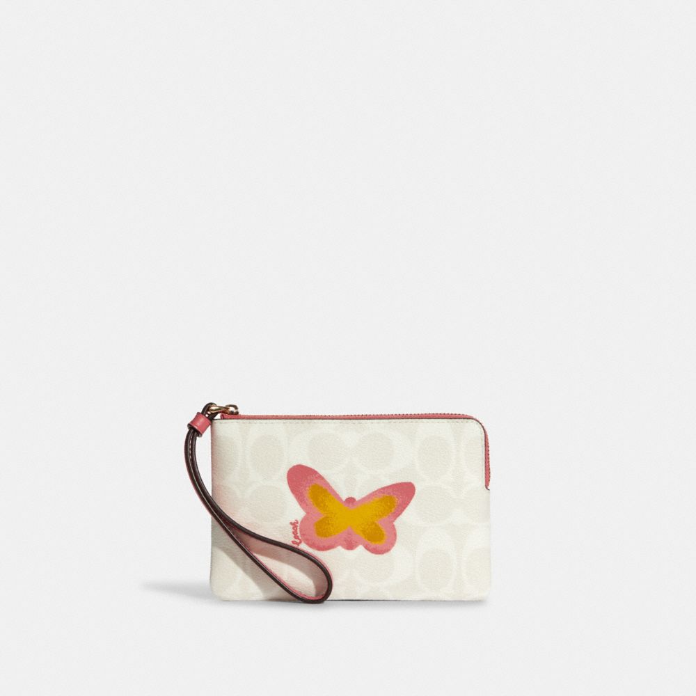 COACH® Corner Zip Wristlet In Signature Canvas With Butterfly