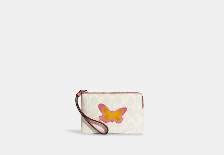 Corner Zip Wristlet In Signature Canvas With Butterfly image number 0