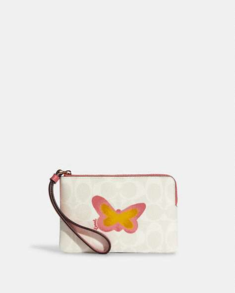 Corner Zip Wristlet In Signature Canvas With Butterfly