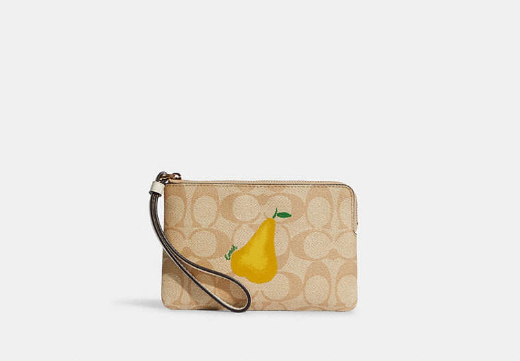 Corner Zip Wristlet In Signature Canvas With Pear image number 0