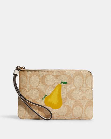 Corner Zip Wristlet In Signature Canvas With Pear