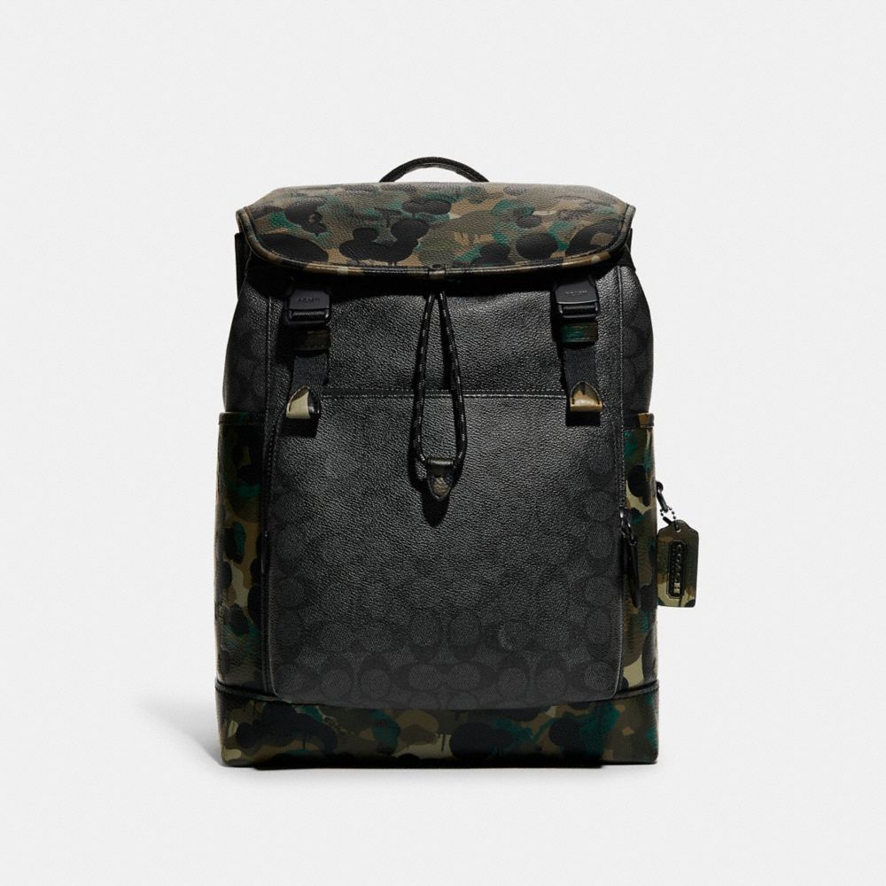 League Flap Backpack In Signature Canvas With Camo Print