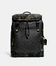 COACH®,LEAGUE FLAP BACKPACK IN SIGNATURE CANVAS WITH CAMO PRINT,Signature Coated Canvas,Large,Charcoal Multi,Front View