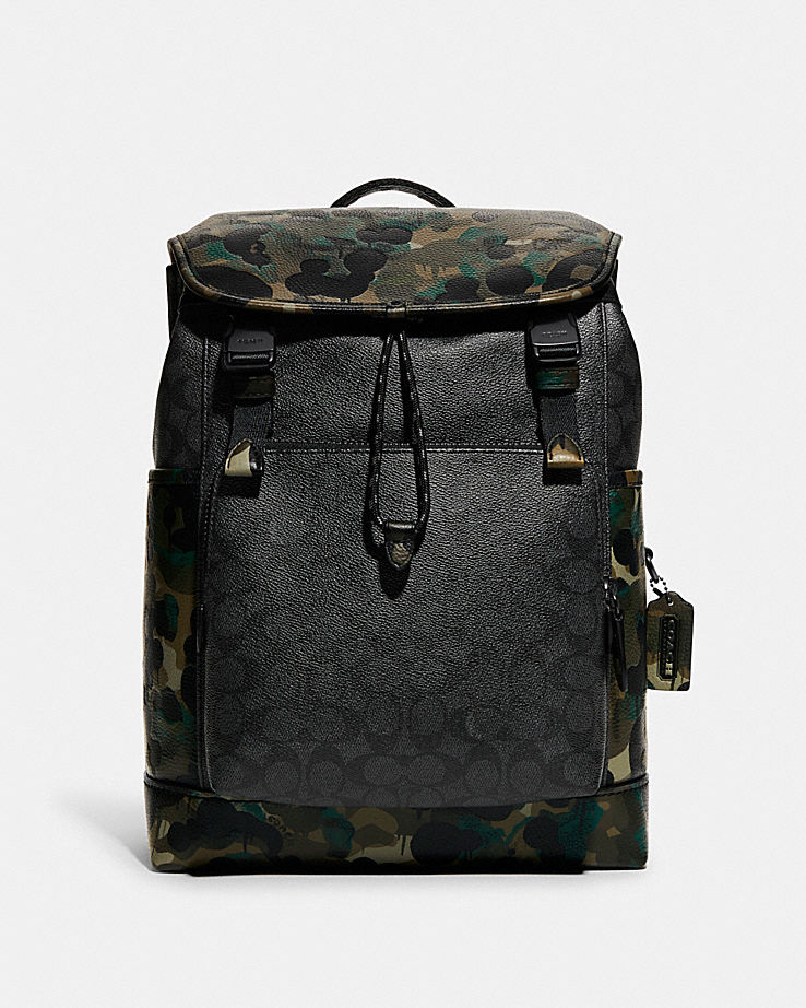 CoachLeague Flap Backpack In Signature Canvas With Camo Print