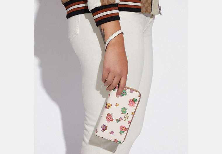 Long Zip Around Wallet With Spaced Floral Field Print