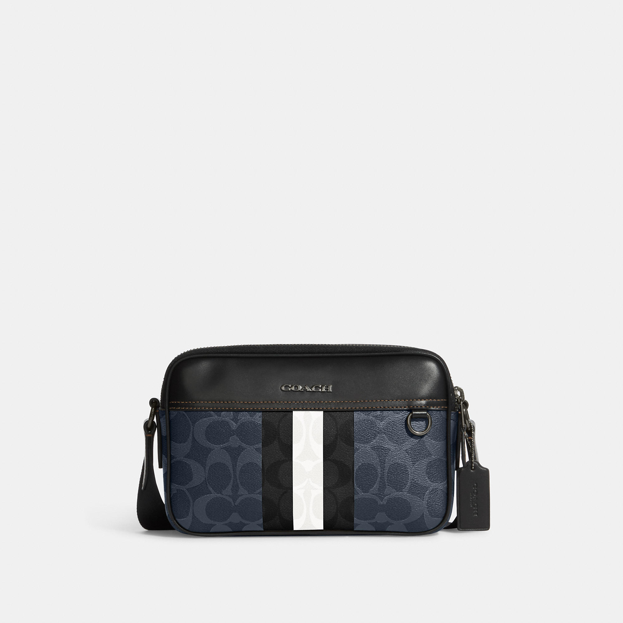 Graham Crossbody In Blocked Signature Canvas With Varsity Stripe In Blue