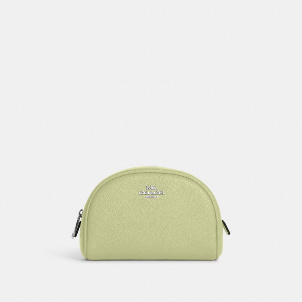 Coach C9984 Crossgrain Dome Cosmetic Case Makeup Bag Pale Lime Leather