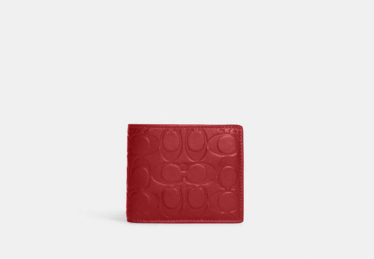COACH®,3-IN-1 WALLET IN SIGNATURE LEATHER,Coated Canvas/Leather,Mini,Gunmetal/1941 Red,Front View