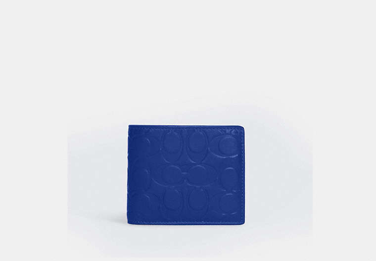 COACH®,3-IN-1 WALLET IN SIGNATURE LEATHER,Coated Canvas/Leather,Mini,Gunmetal/Sport Blue,Front View