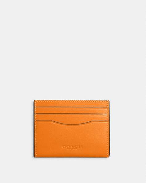 COACH®,SLIM ID CARD CASE,Refined Calf Leather,Black Antique Nickel/Bright Mandarin,Front View