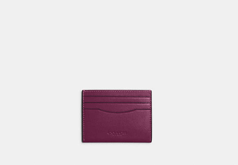 COACH®,SLIM ID CARD CASE,Refined Calf Leather,Black Antique Nickel/Deep Berry,Front View