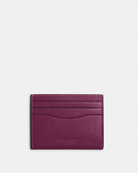 COACH®,SLIM ID CARD CASE,Refined Calf Leather,Black Antique Nickel/Deep Berry,Front View