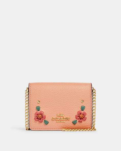 Mini portefeuille sur chaîne avec point de surjet floral