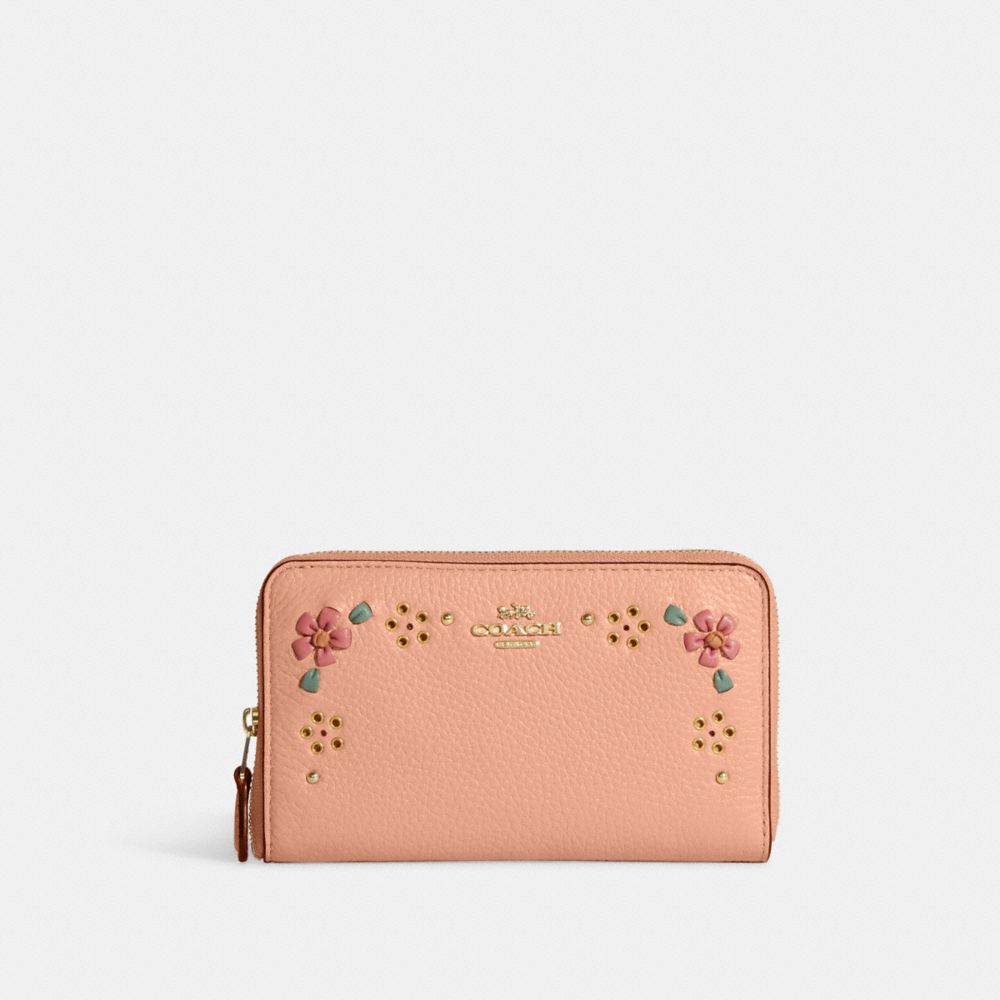 COACH® Medium Id Zip Wallet With Floral Whipstitch